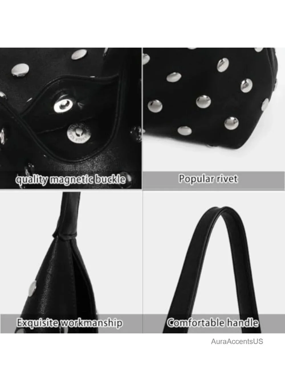 Studded Hobo Bag Women's Vegan Leather Shoulder Handbag Slouchy Tote